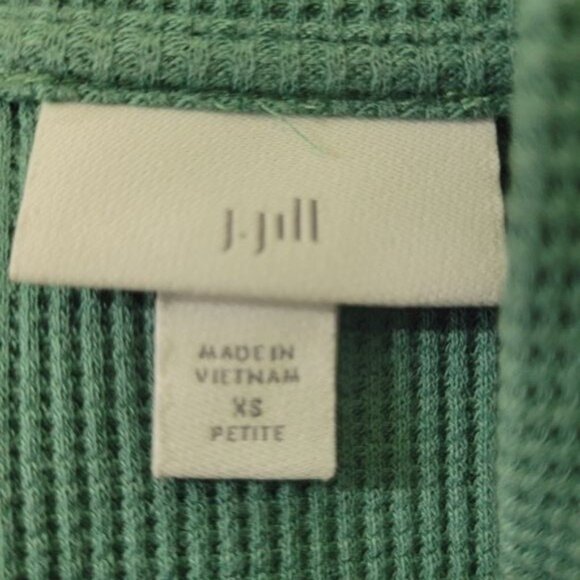 J. Jill Top Women's  Waffle Knit Long Sleeve V-Neck Green Solid Cozy Casual P XS - Picture 4 of 6